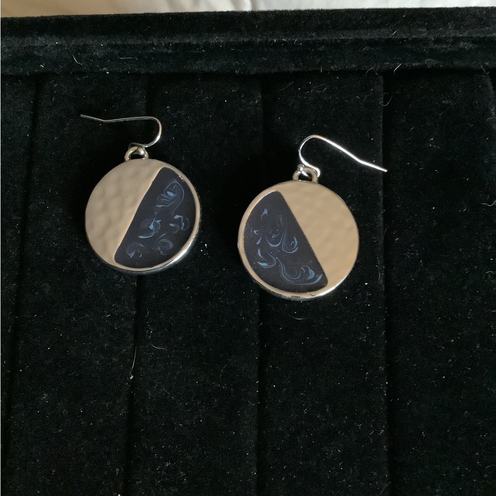 Disc Dangle Silver Tone Earrings 80’s Southwestern Style